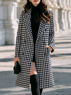 Women's Houndstooth Wool Coat - Black, front view