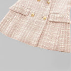 Women's Tweed Double-Breasted Blazer - Gold-Tone Buttons - flap pocket and button detail