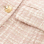 Women's Tweed Double-Breasted Blazer - Gold-Tone Buttons - tweed weave close-up