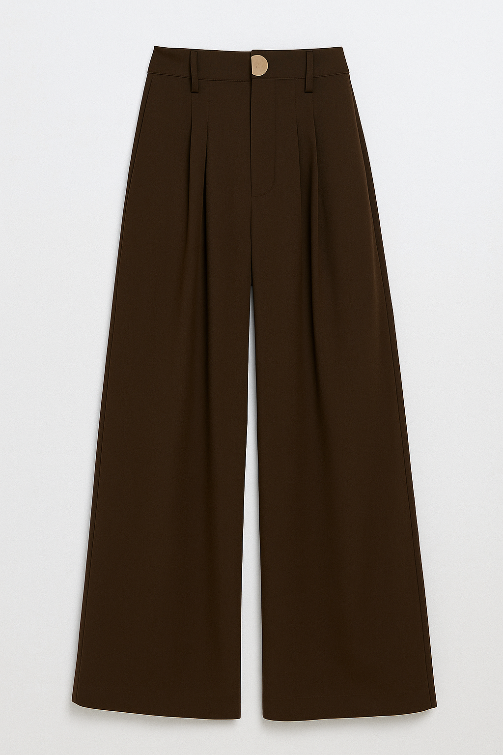 Women's High-Waisted Wide-Leg Trousers - Pleated Front - Coffee