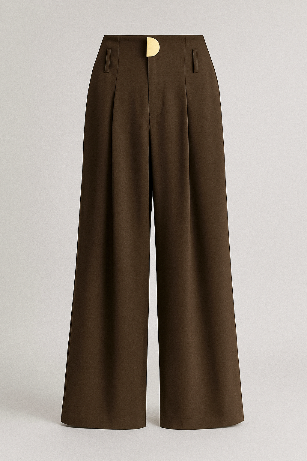 Women's High-Waisted Wide-Leg Trousers - Pleated Front - Dark Brown