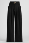 Women's High-Waisted Wide-Leg Trousers - Pleated Front - Black
