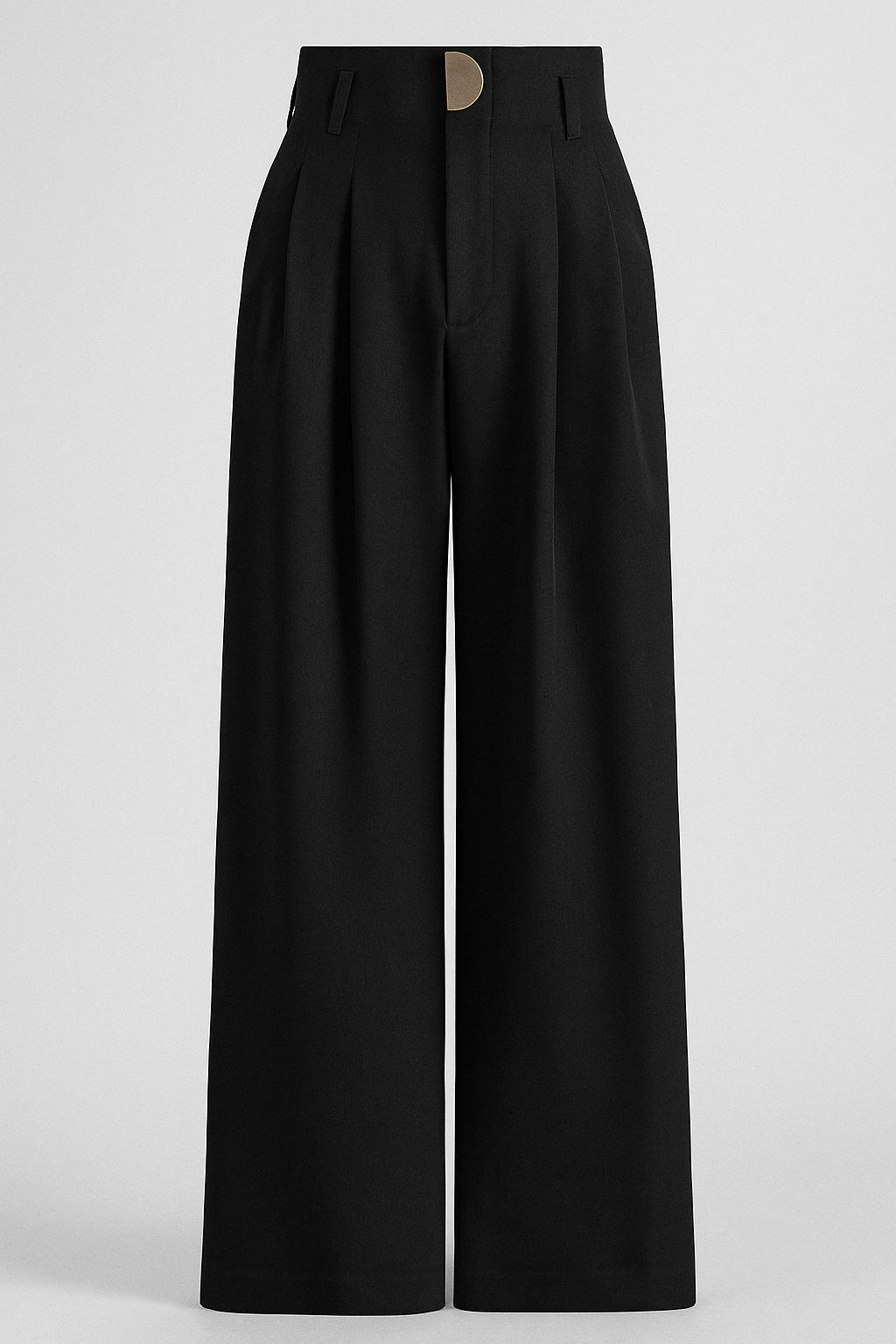 Women's High-Waisted Wide-Leg Trousers - Pleated Front - Black