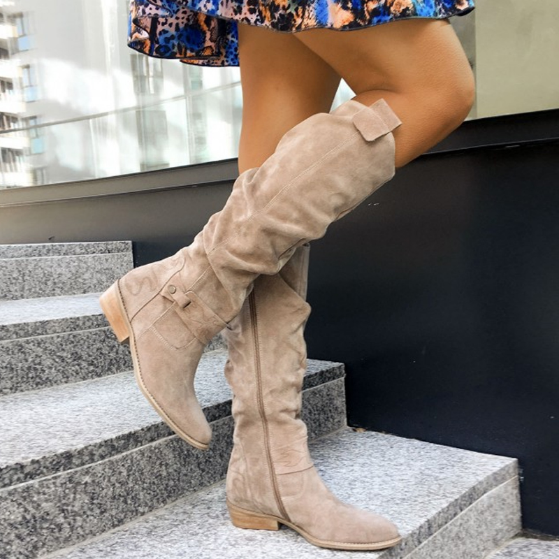 Women's Knee-High Slouch Boots - Beige