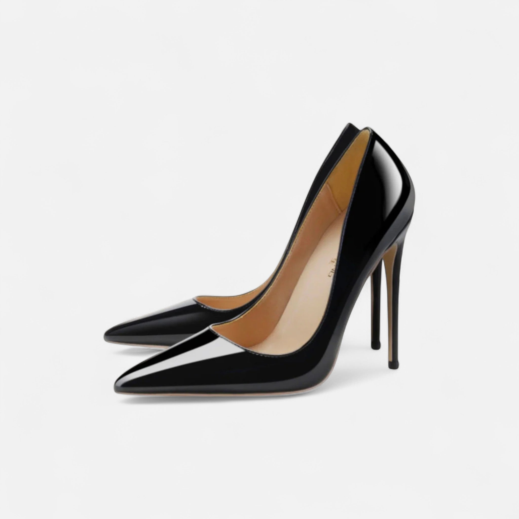 Women's Patent Court Shoes - Pointed Toe - Stiletto Heel - Black