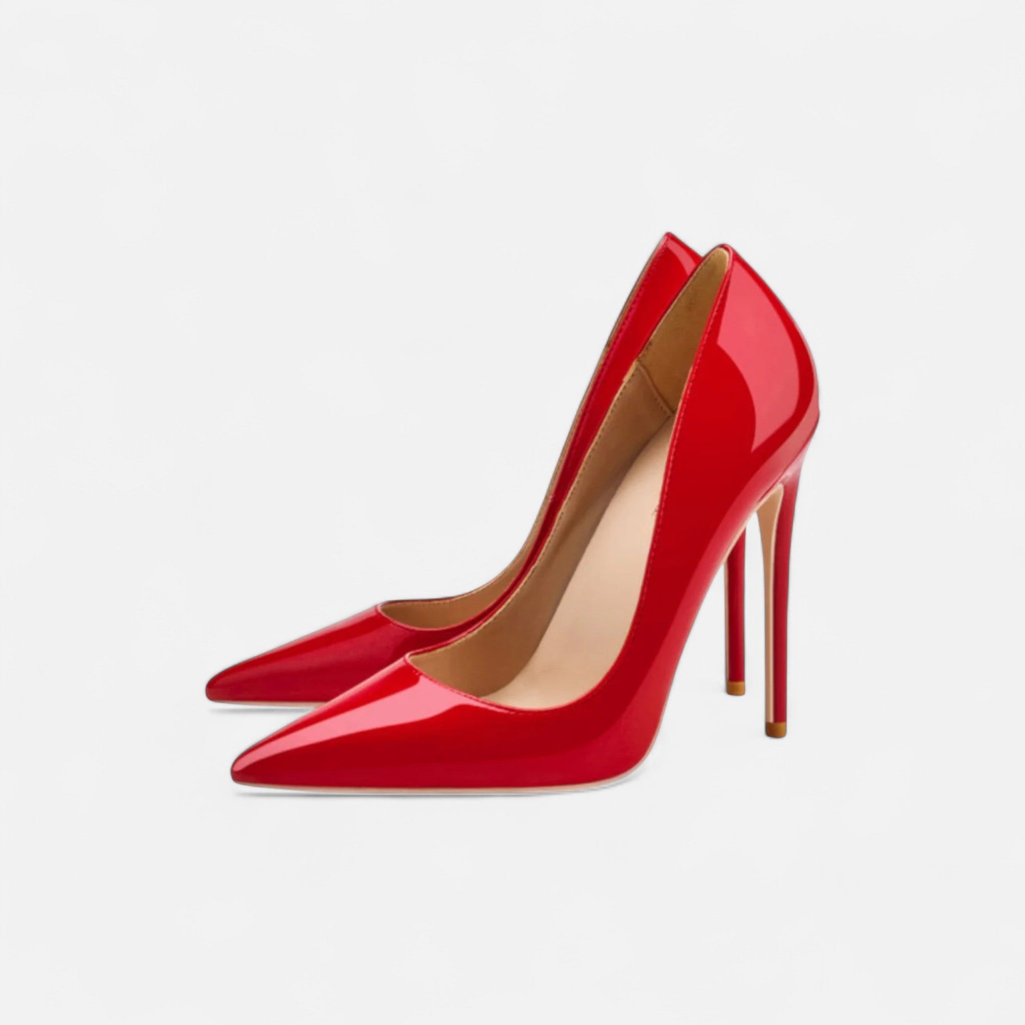 Women's Patent Court Shoes - Pointed Toe - Stiletto Heel - Red