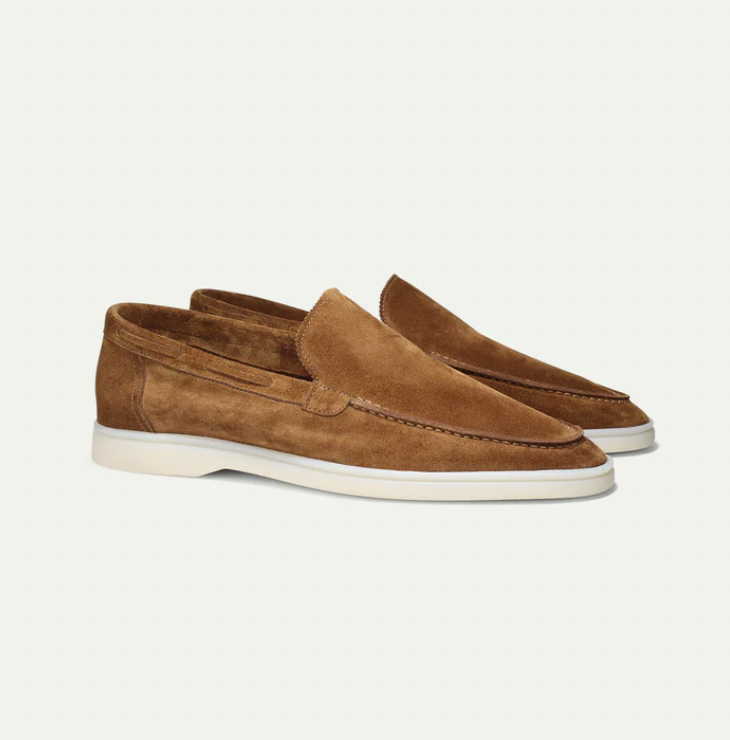 Men's Slip-On Loafers with Apron Toe and Contrast Sole - Brown