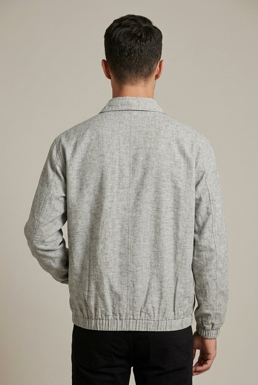 Men's Zip-Up Collared Bomber Jacket - Grey Marl Back View