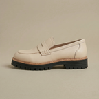Women's Chunky Penny Loafers - Lug Sole Slip-On - Beige