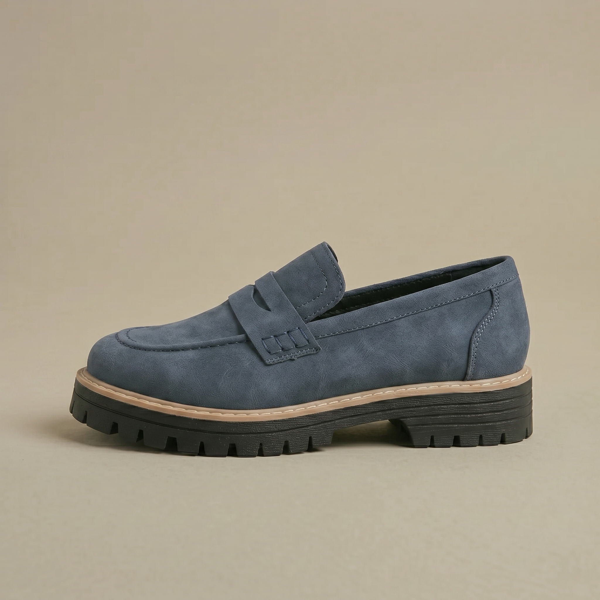 Women's Chunky Penny Loafers - Lug Sole Slip-On - Blue