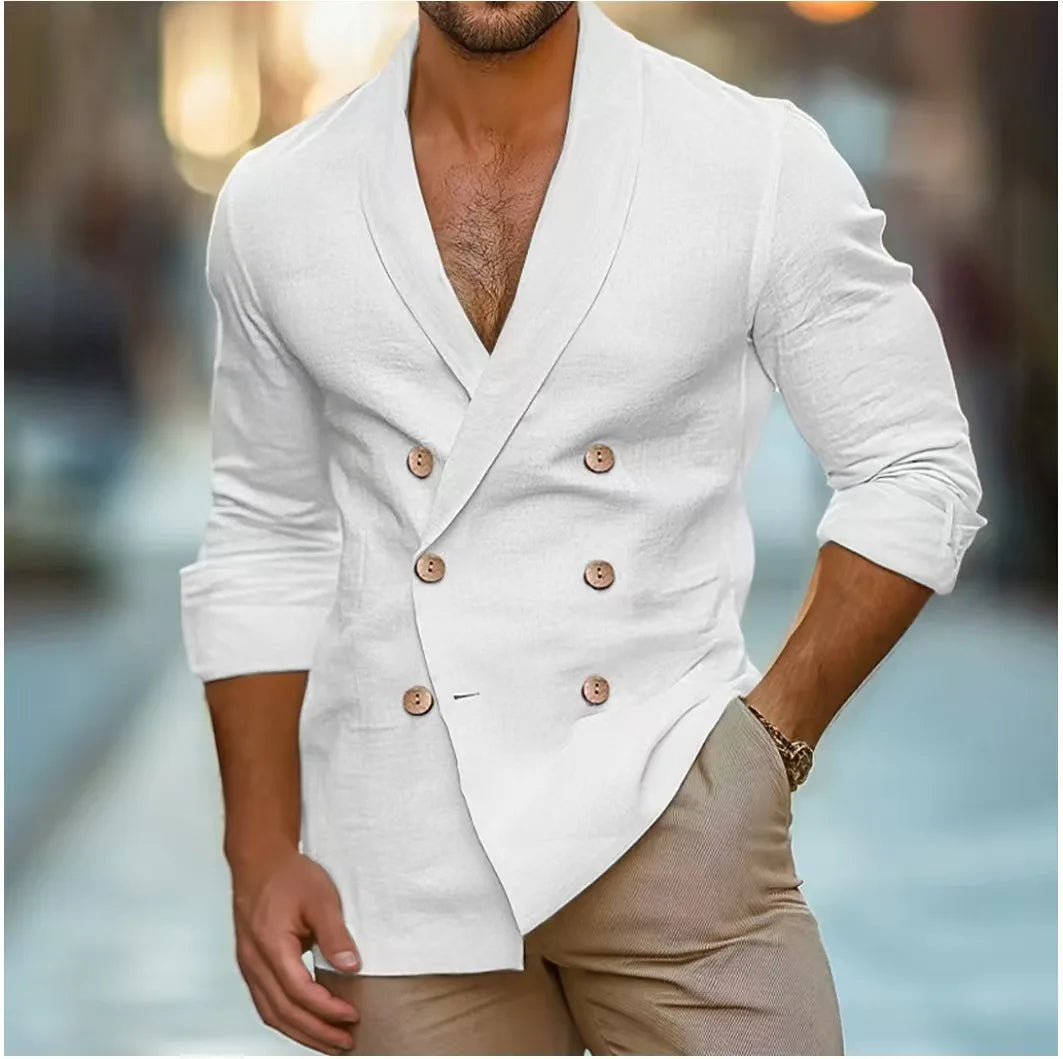 Men's Double-Breasted Shawl Collar Blazer - White
