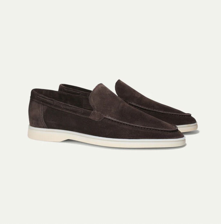 Men's Slip-On Loafers with Apron Toe and Contrast Sole - Dark Brown