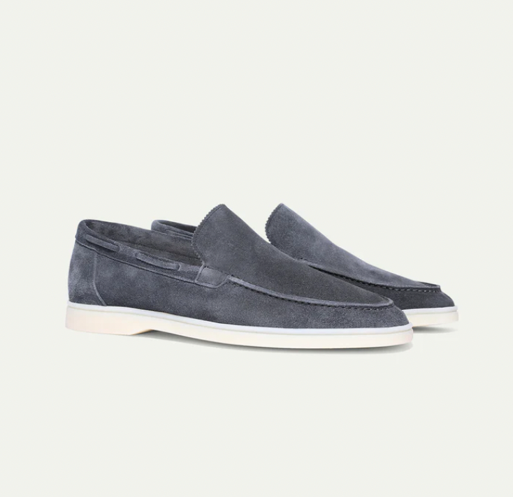 Men's Slip-On Loafers with Apron Toe and Contrast Sole - Dark Grey