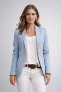 Women's Single Button Blazer - Notched Lapel, Slim Fit - Light Blue