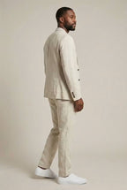 Men's Two-Piece Suit - Two-Button Blazer - Patch Pockets - Beige, side view on model