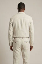 Men's Two-Piece Suit - Two-Button Blazer - Patch Pockets - Beige, back view, elasticated back waist