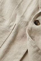 Men's Two-Piece Suit - Two-Button Blazer - Patch Pockets - Beige, fabric and button close-up