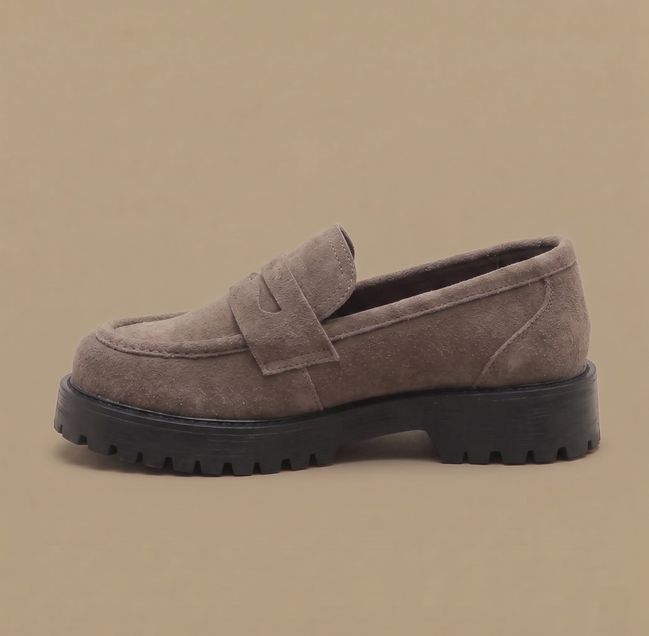 Women's Chunky Penny Loafers - Lug Sole Slip-On - Taupe