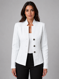 Women's Cable Knit Blazer - Three-Button Stand Collar - White