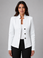 Women's Cable Knit Blazer - Three-Button Stand Collar - White