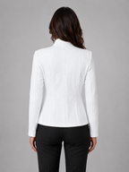 Women's Cable Knit Blazer - Three-Button Stand Collar - White, back view